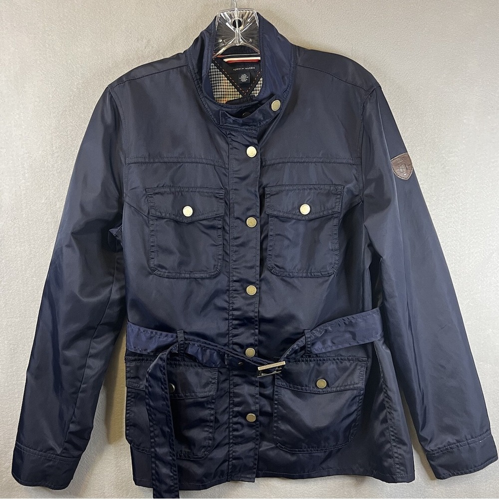 Tommy Hilfiger Women's Large Navy Jacket Utility Nylon Belted‎ Windbreaker